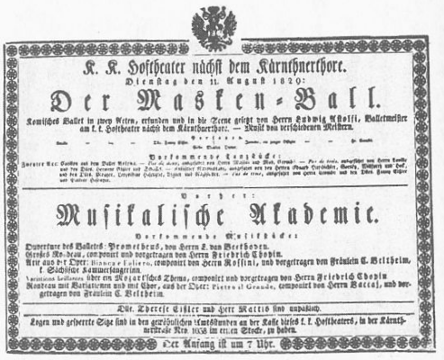 1829年8月11日 ウィーンでの演奏会のプログラム