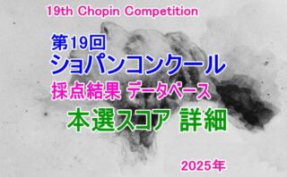 第19回ショパン国際ピアノコンクール 採点結果データベース 2025【本選スコア 詳細】 第19回ショパン国際ピアノコンクール 採点結果データベース 2025【本選スコア 詳細】